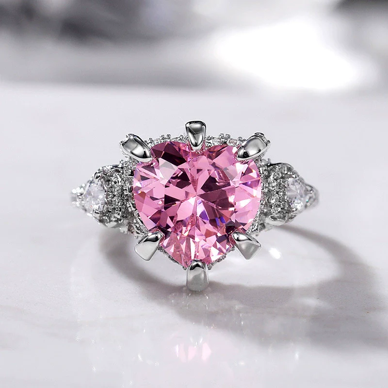 Women's Bracelet And Ring With Heartshaped Artificial Pink Diamond And Zircon Copper Material - Image 4