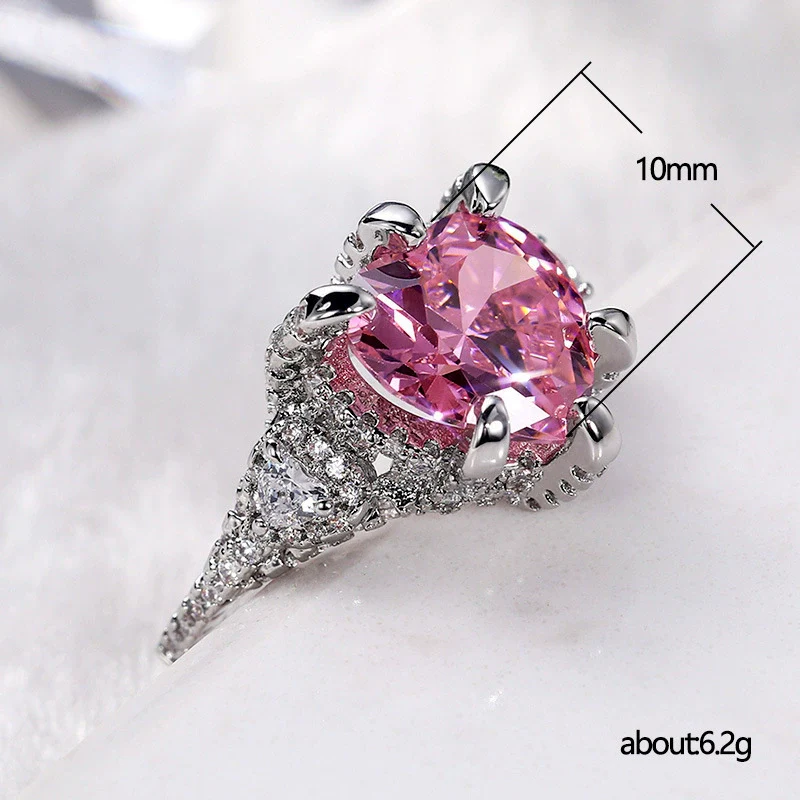 Women's Bracelet And Ring With Heartshaped Artificial Pink Diamond And Zircon Copper Material - Image 5