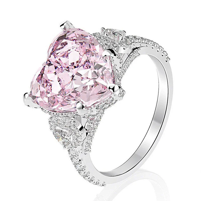 Women's Bracelet And Ring With Heartshaped Artificial Pink Diamond And Zircon Copper Material - Image 6