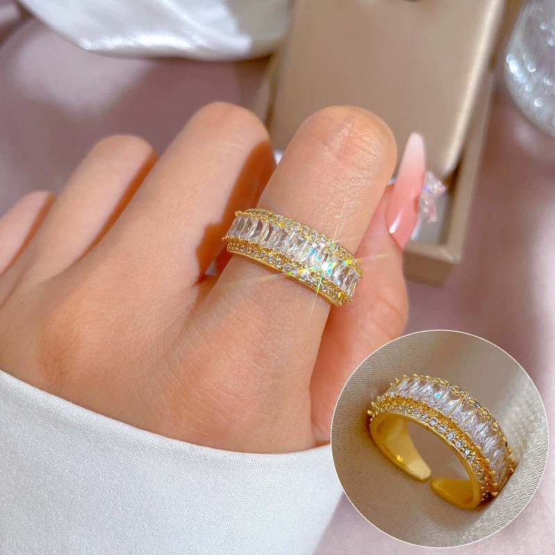 Women's Brass Letter Microinlaid The Crown Pattern Natural Style Opening Adjustable Ring Jewelry
