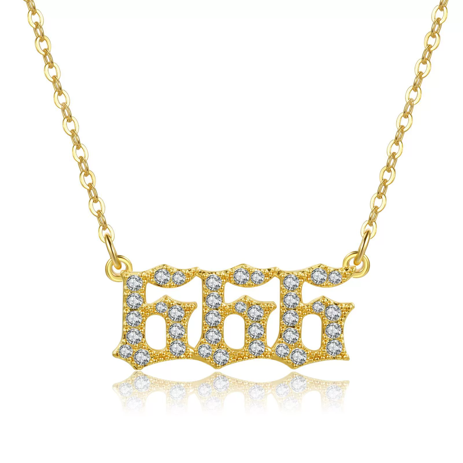 Women's Brass Rhinestone Necklace With Letters Numbers Text Design - Image 11
