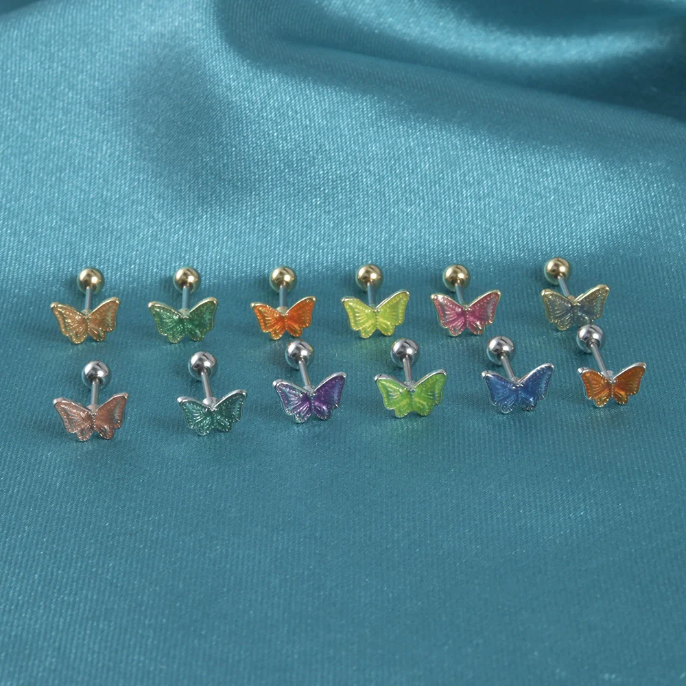 Women's Butterfly Stud Earrings Plastic Resin Dripping Oil Animal Style - Image 2