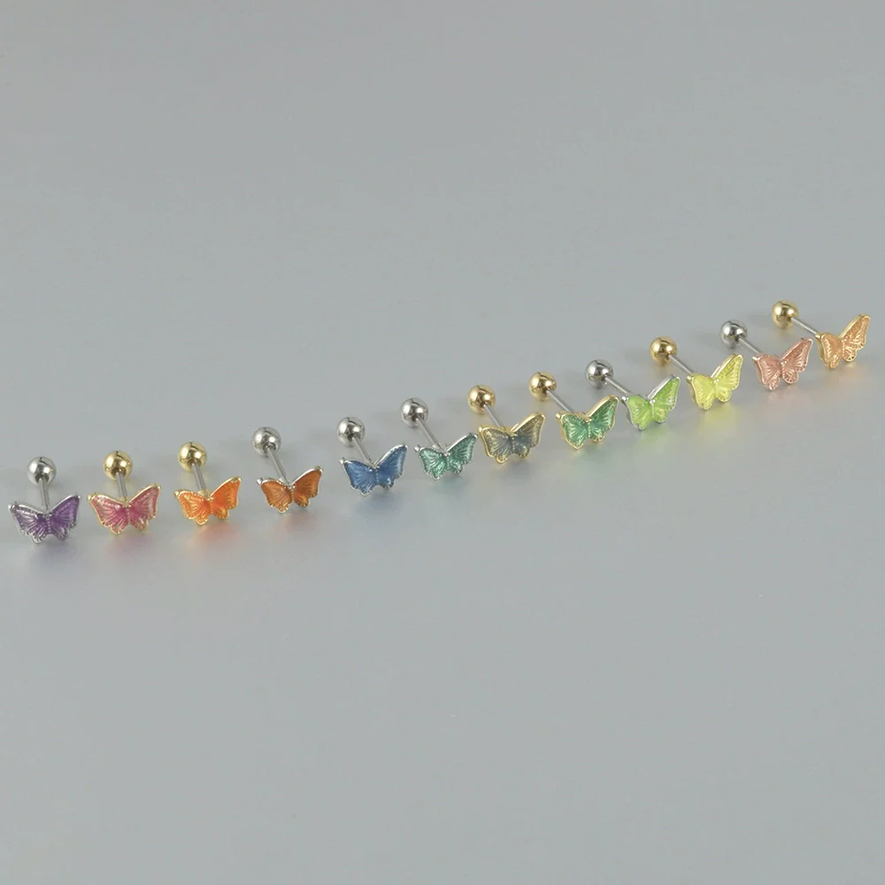 Women's Butterfly Stud Earrings Plastic Resin Dripping Oil Animal Style - Image 3