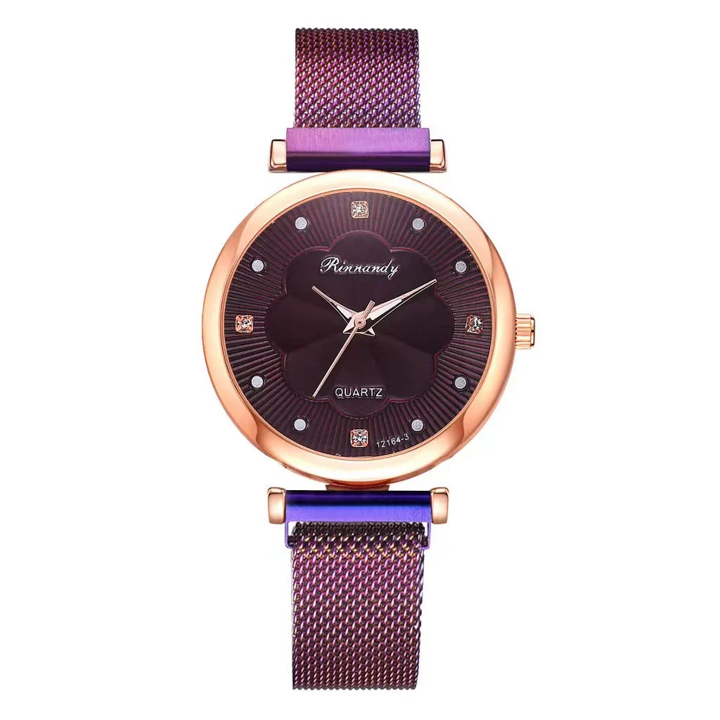 Women's Casual Alloy Case Quartz Watch Fivepiece Set With Magnet Strap And Diamond Flower Design - Image 16