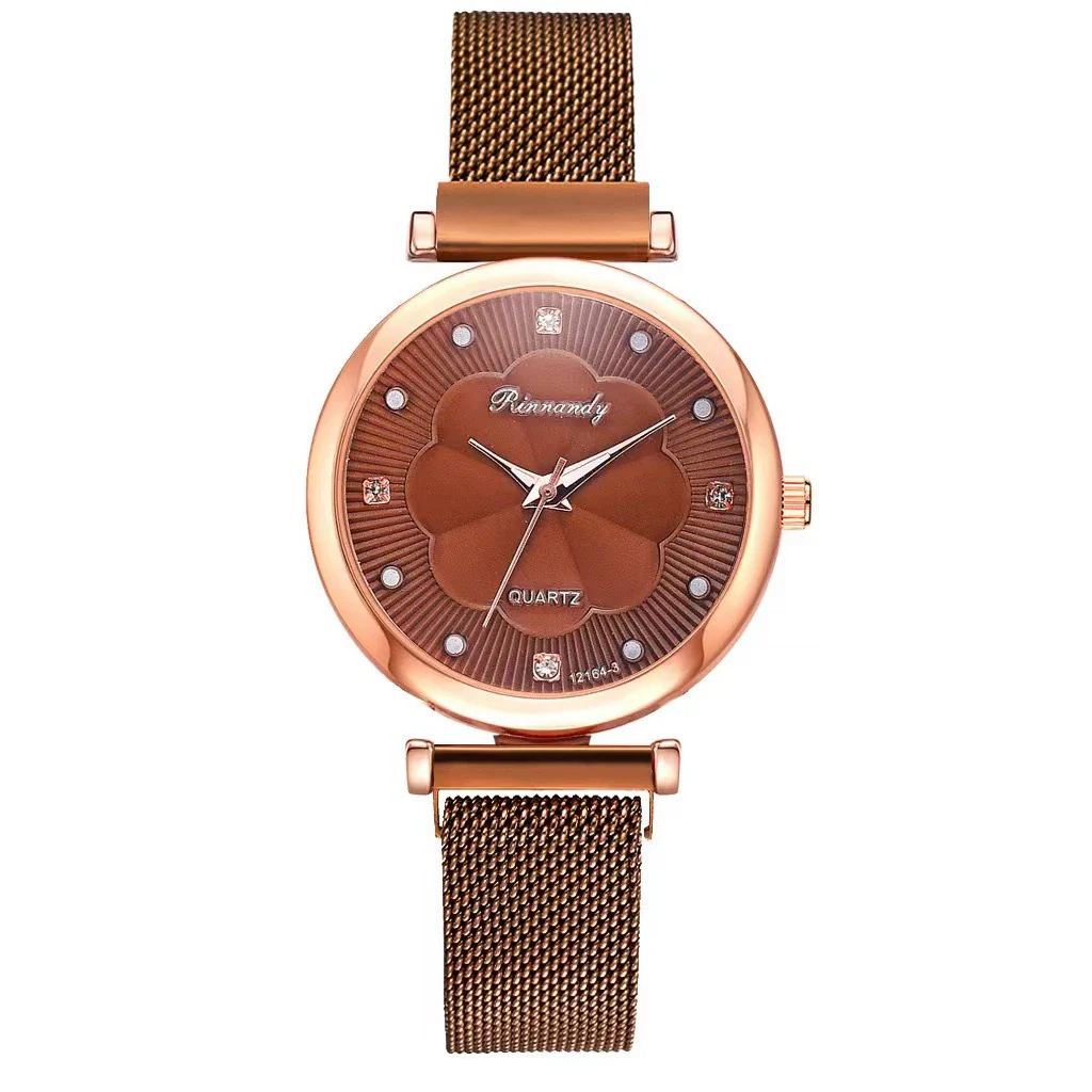 Women's Casual Alloy Case Quartz Watch Fivepiece Set With Magnet Strap And Diamond Flower Design - Image 20