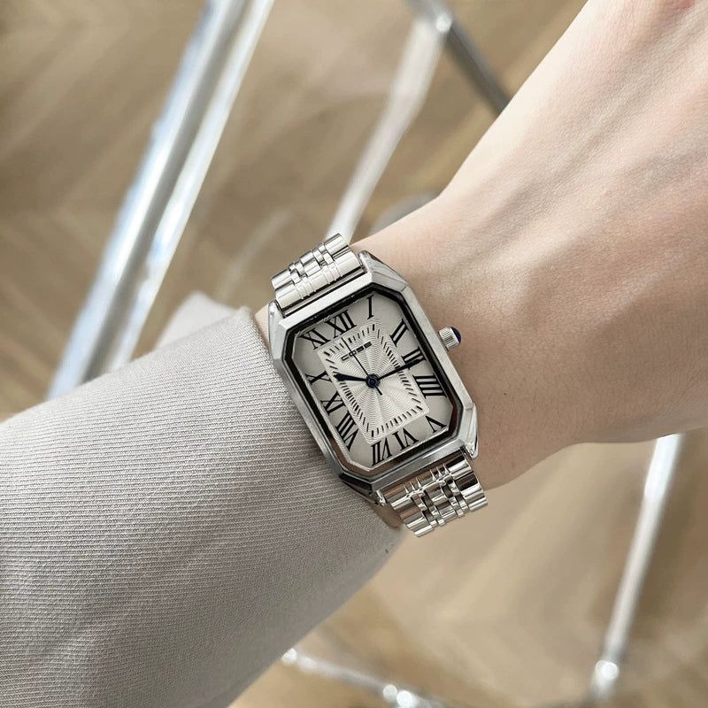 Women's Casual Classic Square Alloy Case Ordinary Glass Mirror Steel Band Literary Retro Roman Graduated Watch - Image 5