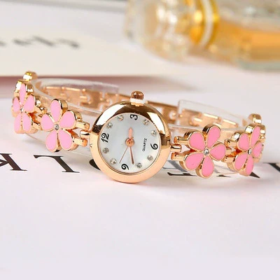 Women's Casual Fashion Clover Five Leaf Stainless Steel Round Dial Bracelet Watch Jewelry - Image 2