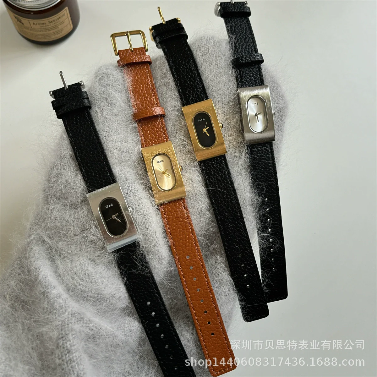 Women's Casual Metal Case Rectangular Dial Genuine Leather Strap Watch - Image 5