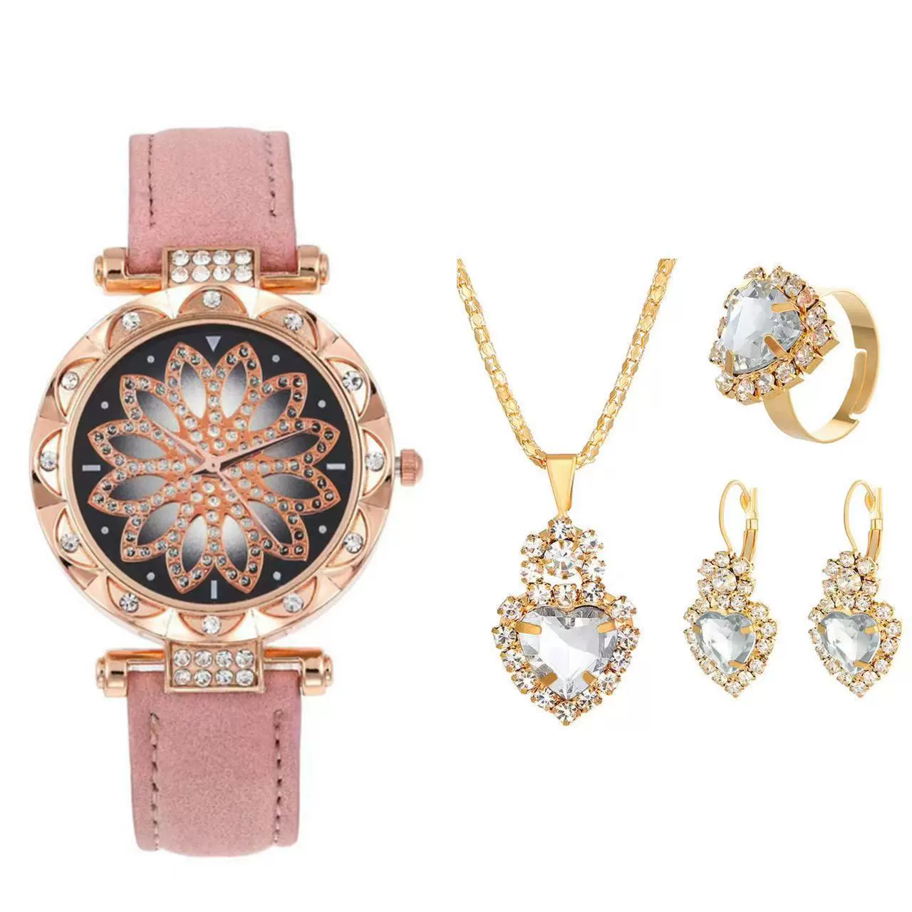 Women's Casual Watch Bracelet Suit Alloy Case Imitation Leather Strap Round Dial - Image 2