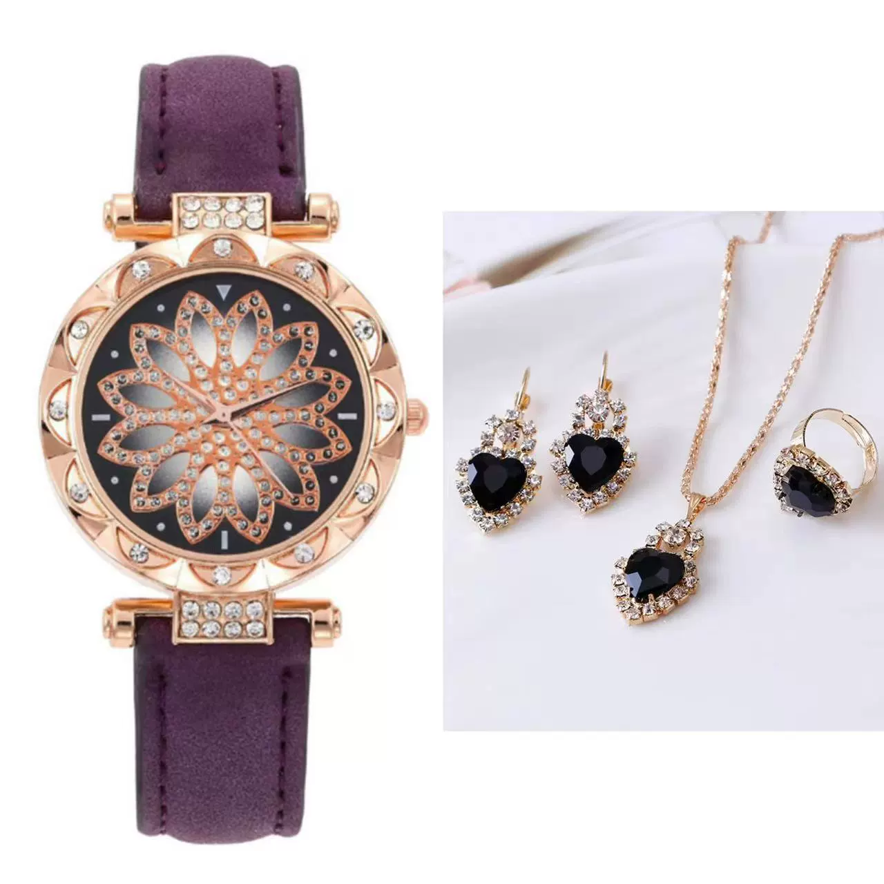 Women's Casual Watch Bracelet Suit Alloy Case Imitation Leather Strap Round Dial - Image 6