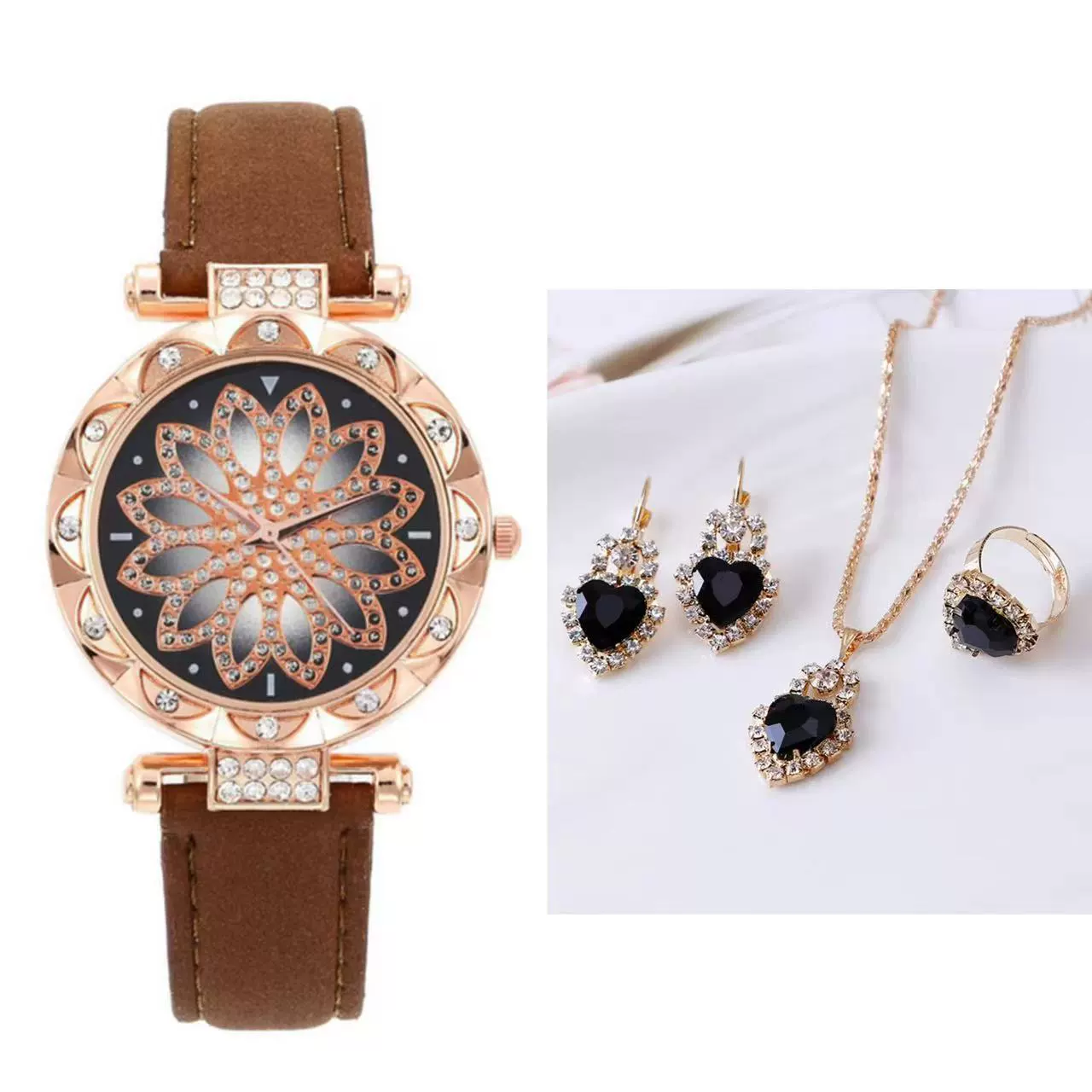 Women's Casual Watch Bracelet Suit Alloy Case Imitation Leather Strap Round Dial - Image 9