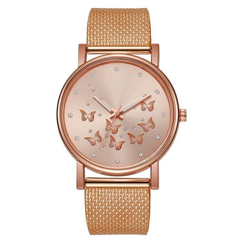 Women's Casual Watch Butterfly Design Round Dial Silicone Band Plastic Case Stainless Steel Buckle - Image 5