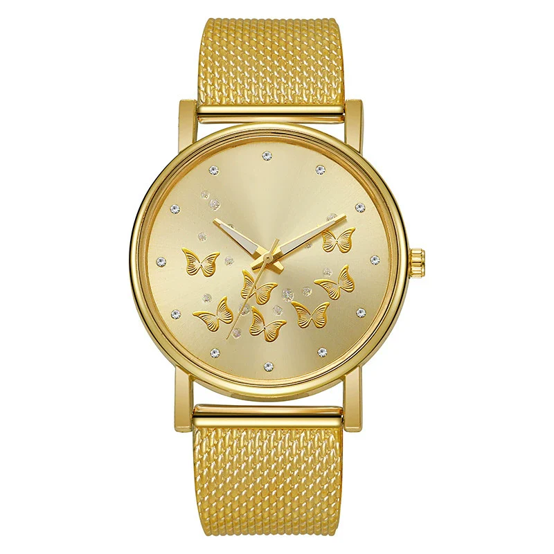 Women's Casual Watch Butterfly Design Round Dial Silicone Band Plastic Case Stainless Steel Buckle - Image 6