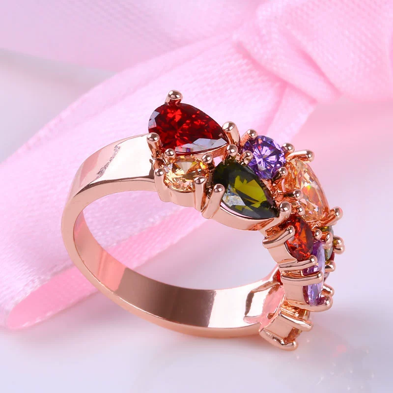 Women's Color Crystal Zircon Ring With Geometric Design Rose Gold Jewelry - Image 3