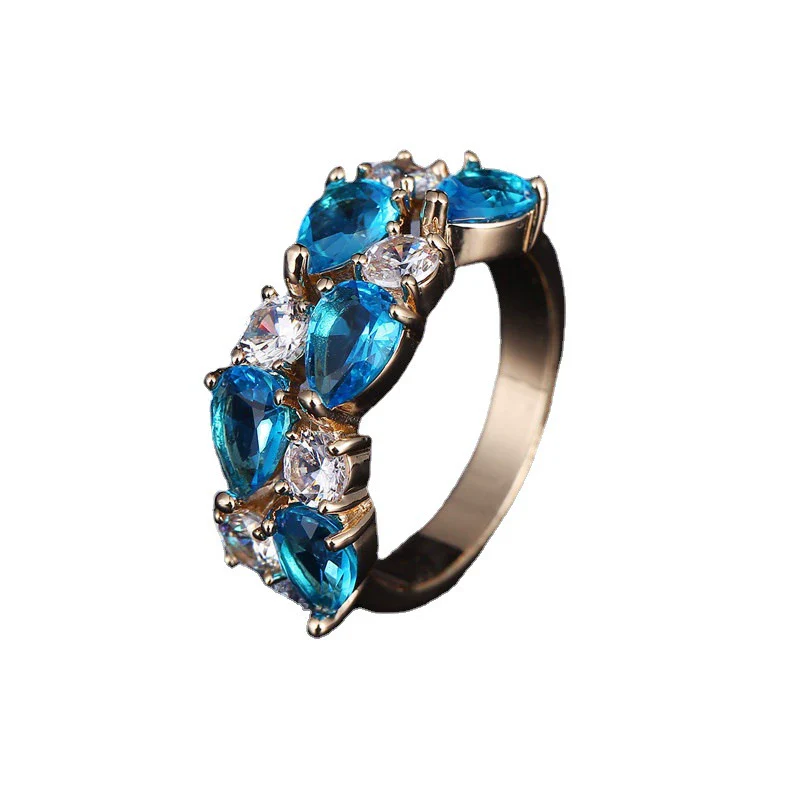 Women's Color Crystal Zircon Ring With Geometric Design Rose Gold Jewelry - Image 5