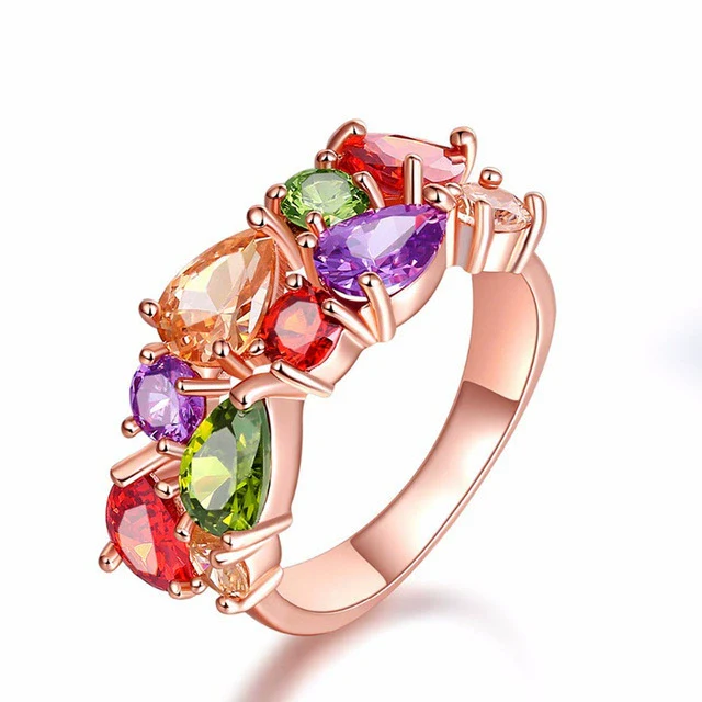 Women's Color Crystal Zircon Ring With Geometric Design Rose Gold Jewelry - Image 6