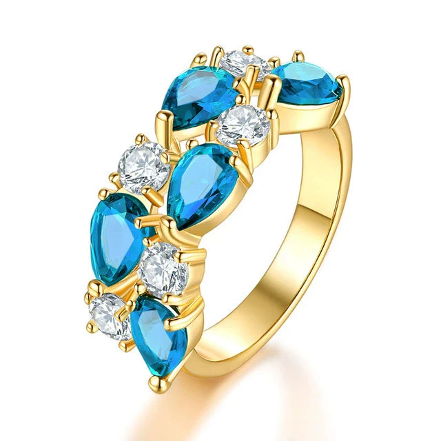 Women's Color Crystal Zircon Ring With Geometric Design Rose Gold Jewelry - Image 9