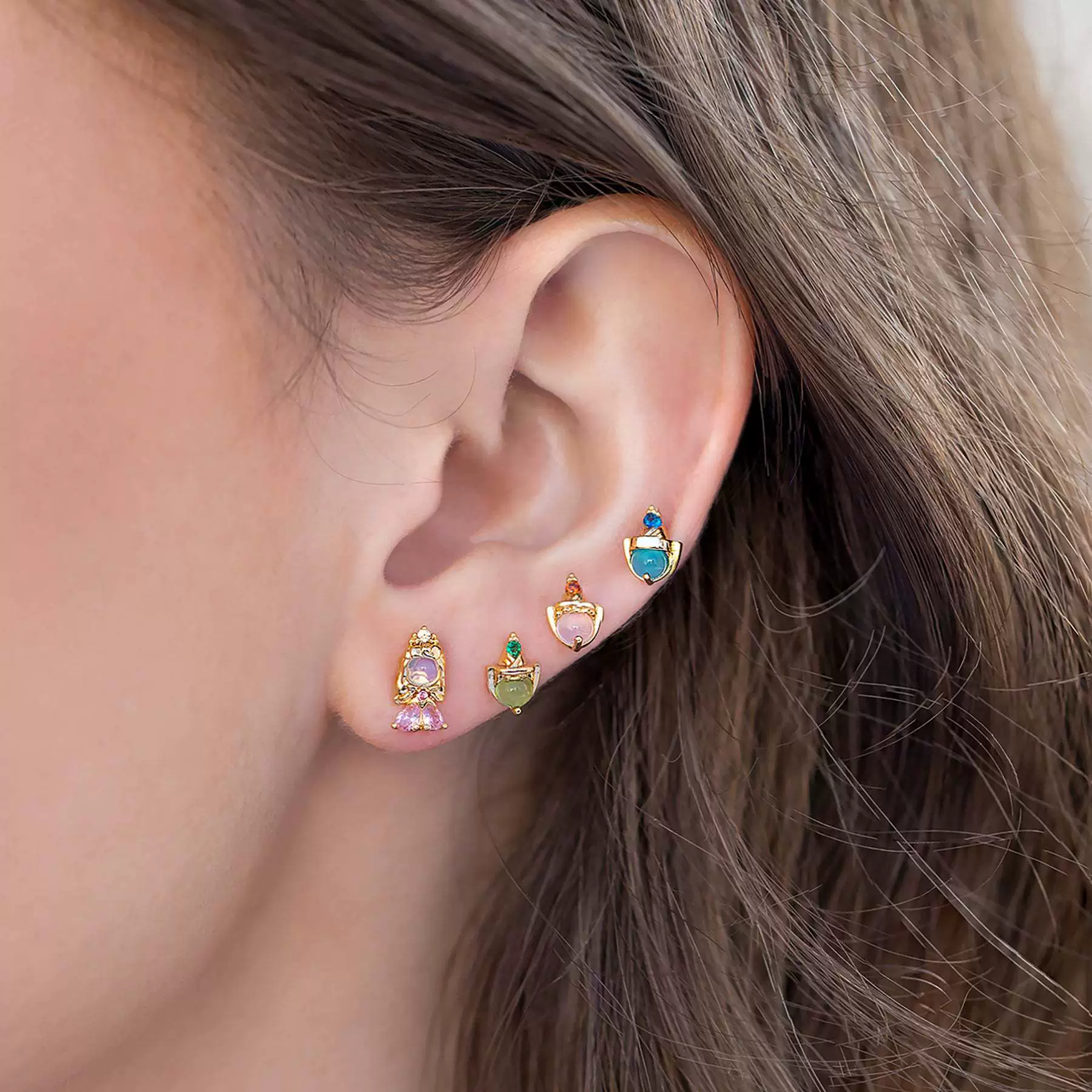 Women's Copper 925 Silver Needle Earrings With Geometric And Cartoon Characters Micro Set Colorful Zircon