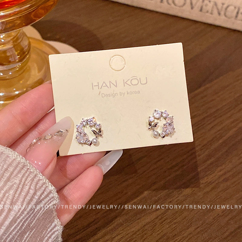 Women's Copper Electroplated Insect Shaped Butterfly Earrings With Micro Paved Zircon