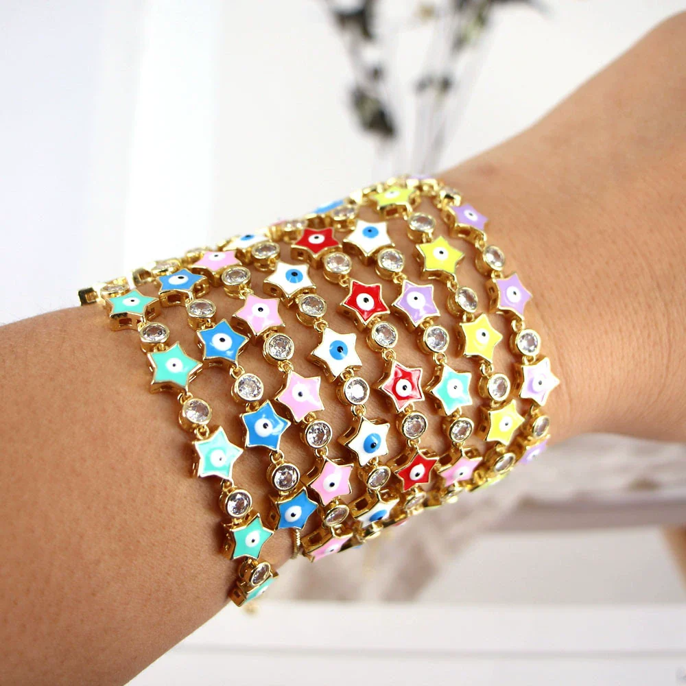Women's Copper Geometric Devil's Eye Enamel Microinlaid Zircon Electroplated Bracelet - Image 3