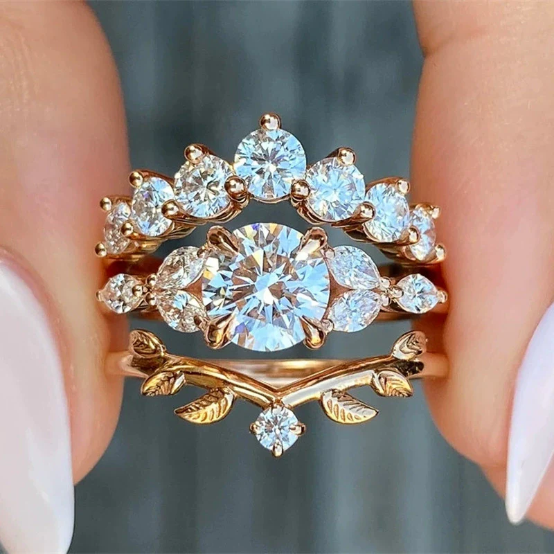 Women's Copper Geometric Inlaid Zircon Row Ring