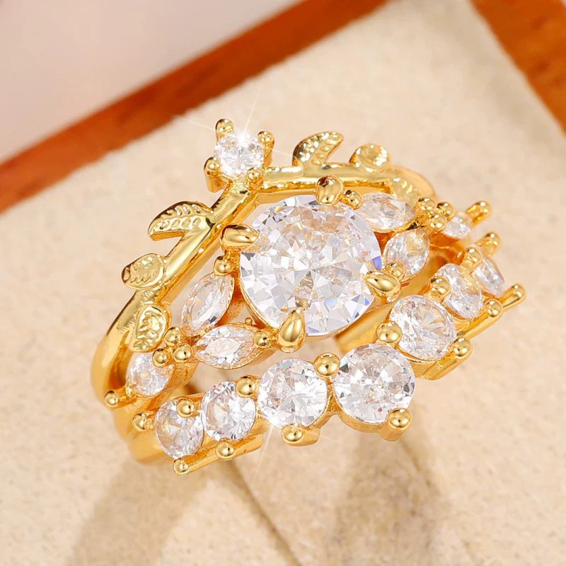 Women's Copper Geometric Inlaid Zircon Row Ring - Image 3