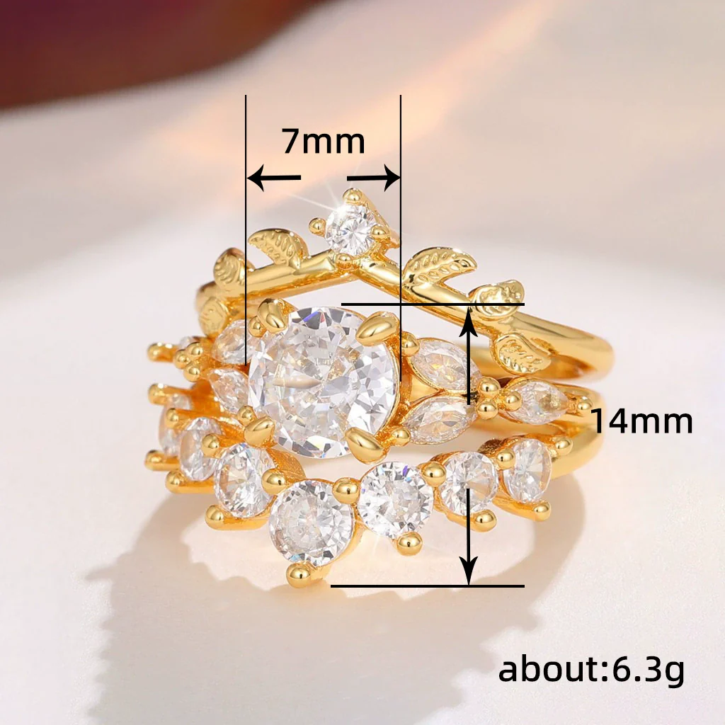 Women's Copper Geometric Inlaid Zircon Row Ring - Image 5
