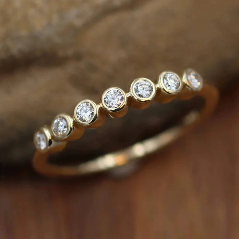 Women's Copper Geometric Inlaid Zircon Thin Ring Luxury Engagement Wedding Ring Accessories