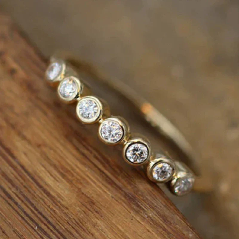 Women's Copper Geometric Inlaid Zircon Thin Ring Luxury Engagement Wedding Ring Accessories - Image 4