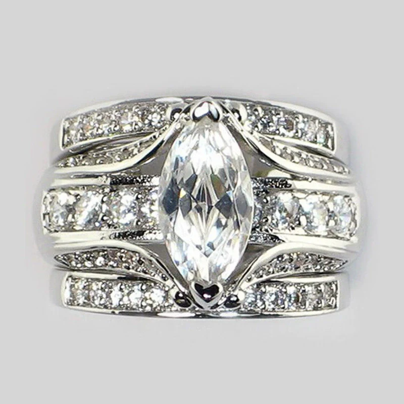 Women's Copper Geometric Three Ring Set Inlaid Zircon Ring - Image 2