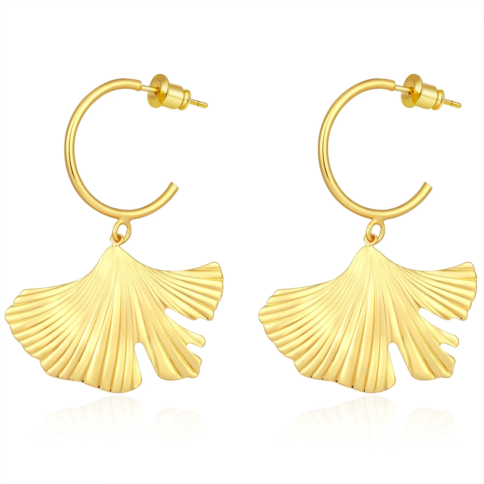 Women's Copper Ginkgo Leaf Hoop Pendant Earrings Electroplated Simple Style - Image 5
