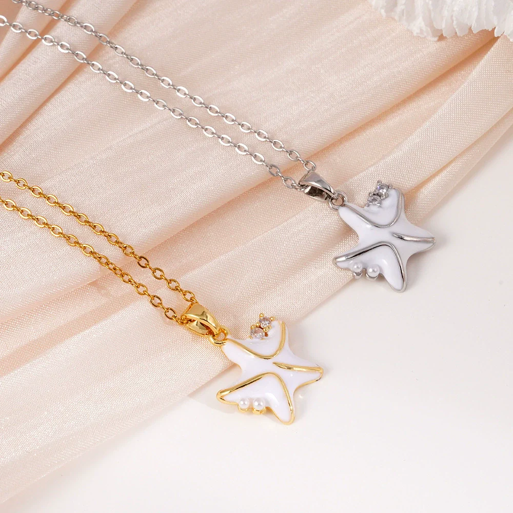 Women's Copper Gold Plated Animal Zodiac Starfish Pendant Necklace With Mixed Gemstone Setting And O Word Chain - Image 4