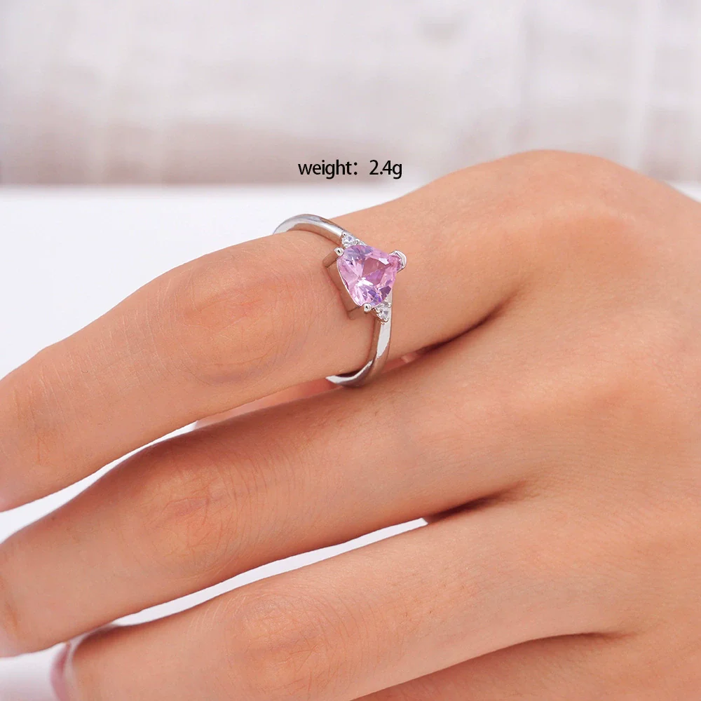Women's Copper Heartshaped Ring Inlaid With Zircon Electroplated Light Luxury Style - Image 8