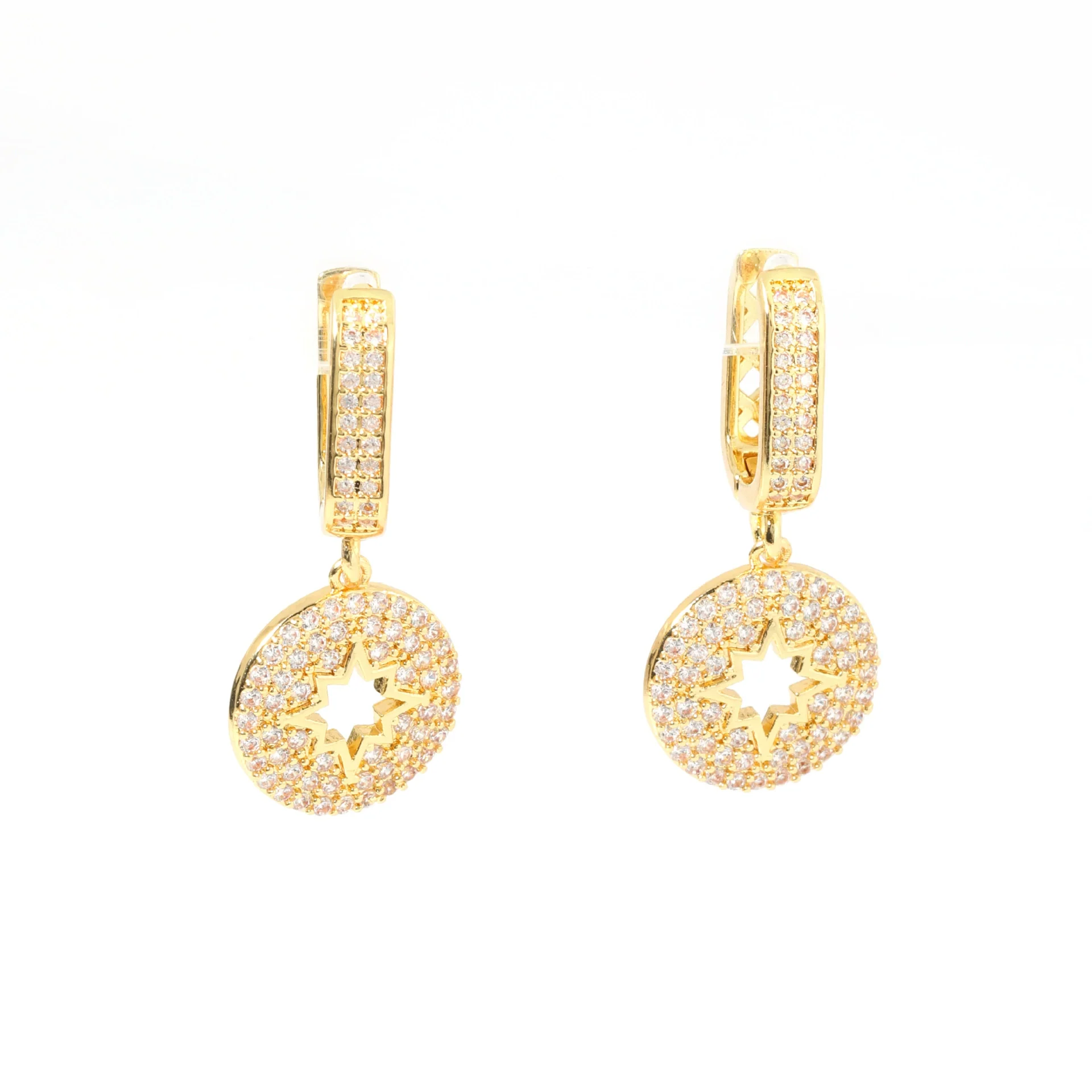 Women's Copper Inlaid Zircon Round Star Geometric Style Earrings - Image 5