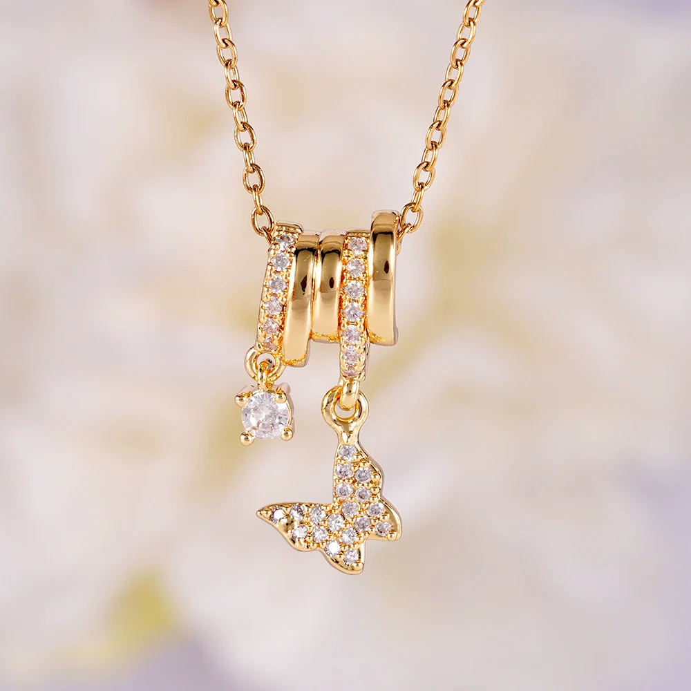 Women's Copper Inlaid Zircon Star Butterfly Pendant Necklace With Rhombus Animal Zodiac Pattern And Electroplating Process - Image 10