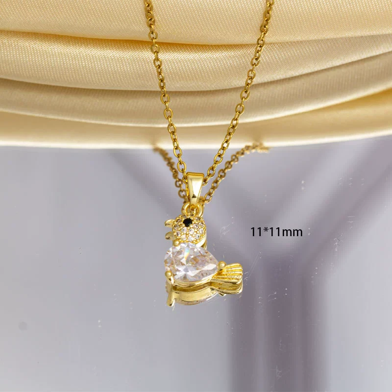 Women's Copper Necklace With Bird Shape Pendant Electroplated Mixed Gemstone Setting O Word Chain Simple And Animal Style - Image 6