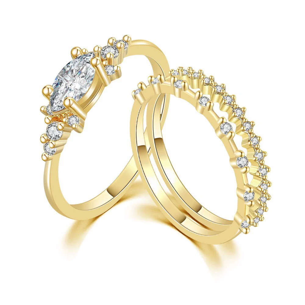 Women's Copper Ring Set With Geometric Style And Zircon Inlay - Image 7