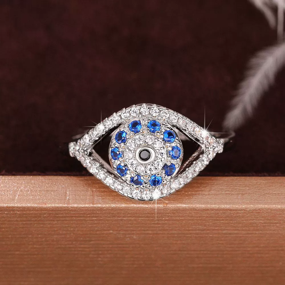 Women's Copper Ring With Geometric Design Inlaid With Zircon Angel Eye Devil's Eye - Image 3