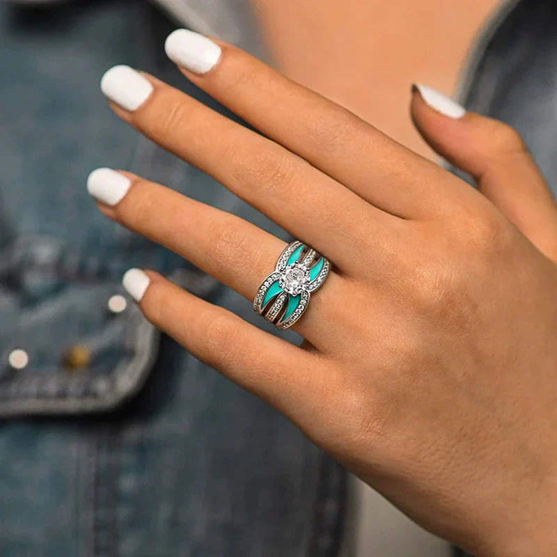 Women's Copper Rings Geometric Oil Painting Design Set With Zirconia - Image 3