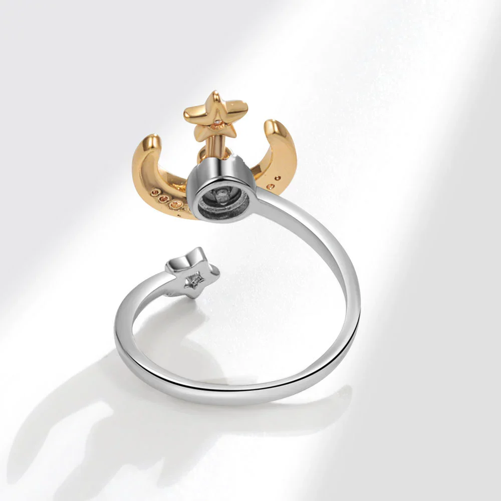 Women's Copper Star And Moon Open Ring With Geometric Pattern And Electroplating Treatment - Image 4