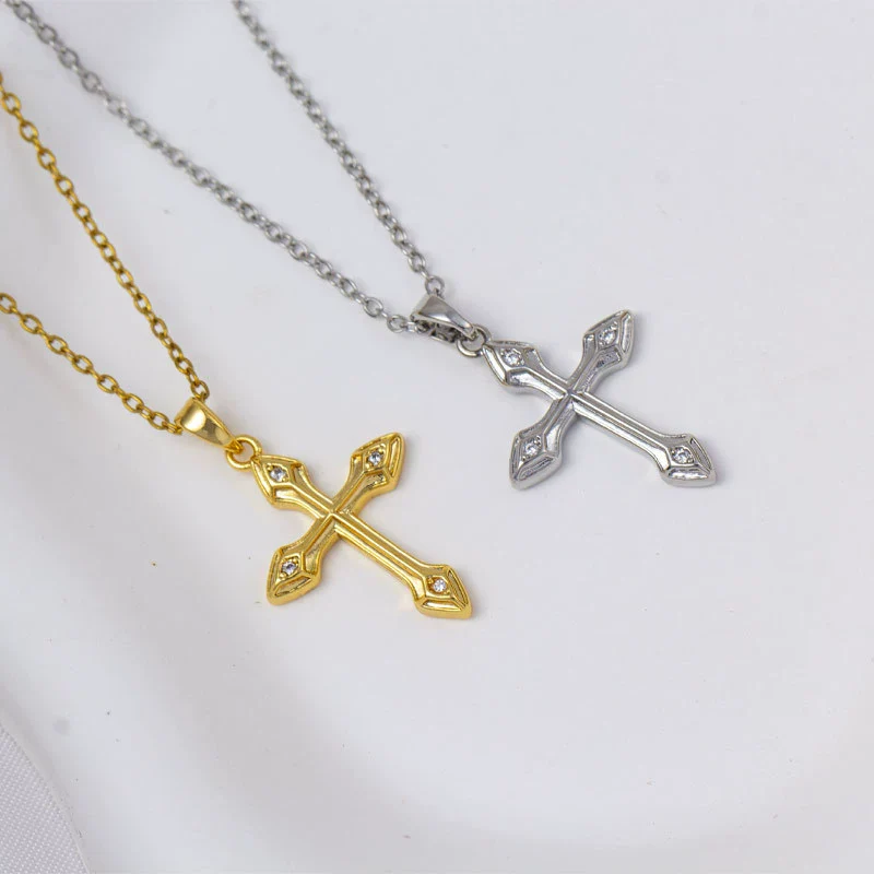Women's Copper Titanium Steel Simple Cross Pendant O Word Chain Electroplated Light Luxury Clavicle Chain Jewelry