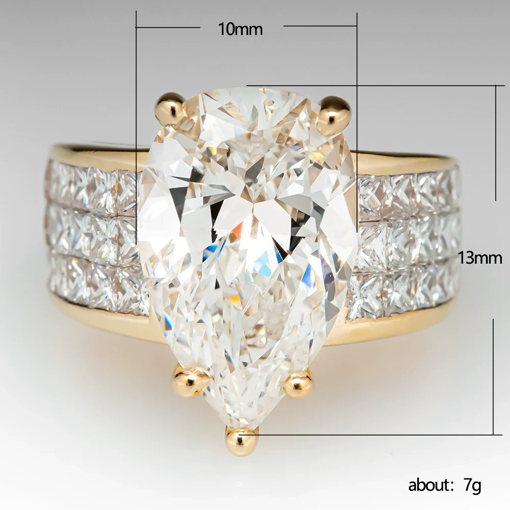 Women's Copper Water Drop Pearshaped Zircon Ring With Simple Microinlaid Square Diamond - Image 5