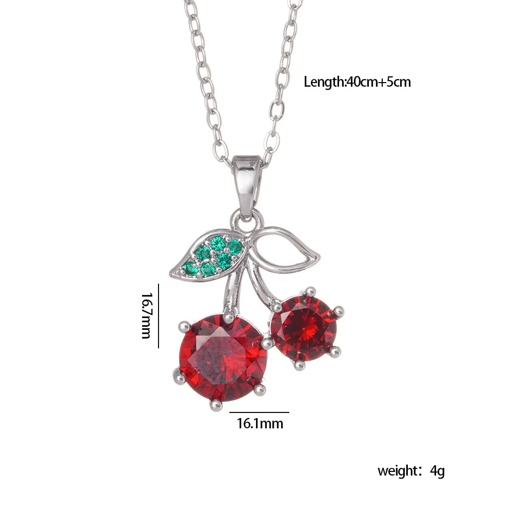 Women's Copper Zircon Fruit Red Cherry Pendant Necklace With Electroplating And Mixed Gemstone Inlay - Image 6