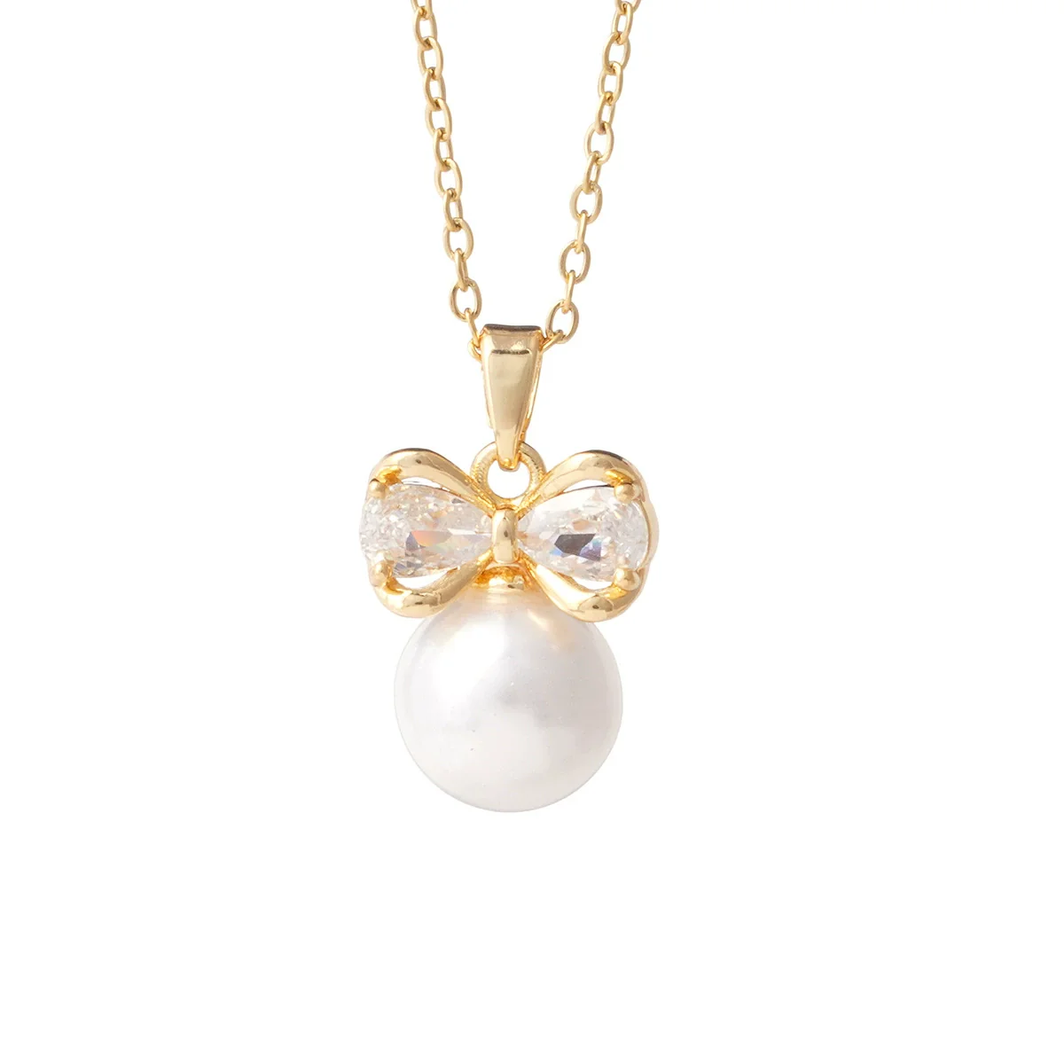Women's Copper Zircon Necklace With Bow Pearl Pendant Electroplating Mixed Gemstone Inlay Light Luxury Design - Image 5