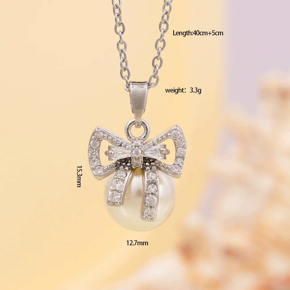 Women's Copper Zircon Necklace With Bow Pearl Pendant Electroplating Mixed Gemstone Inlay Light Luxury Design - Image 7