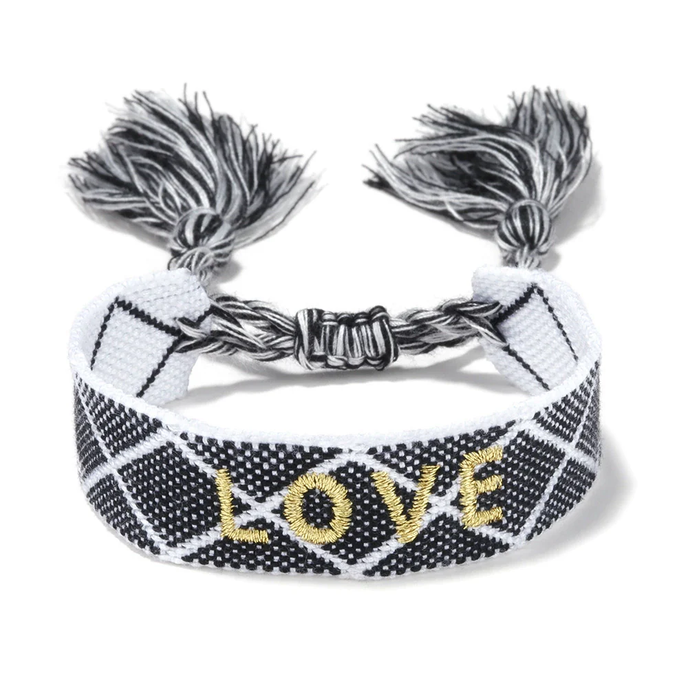 Women's Cotton Rope Embroidery Woven Bracelet With Letters Numbers Text Pattern - Image 7