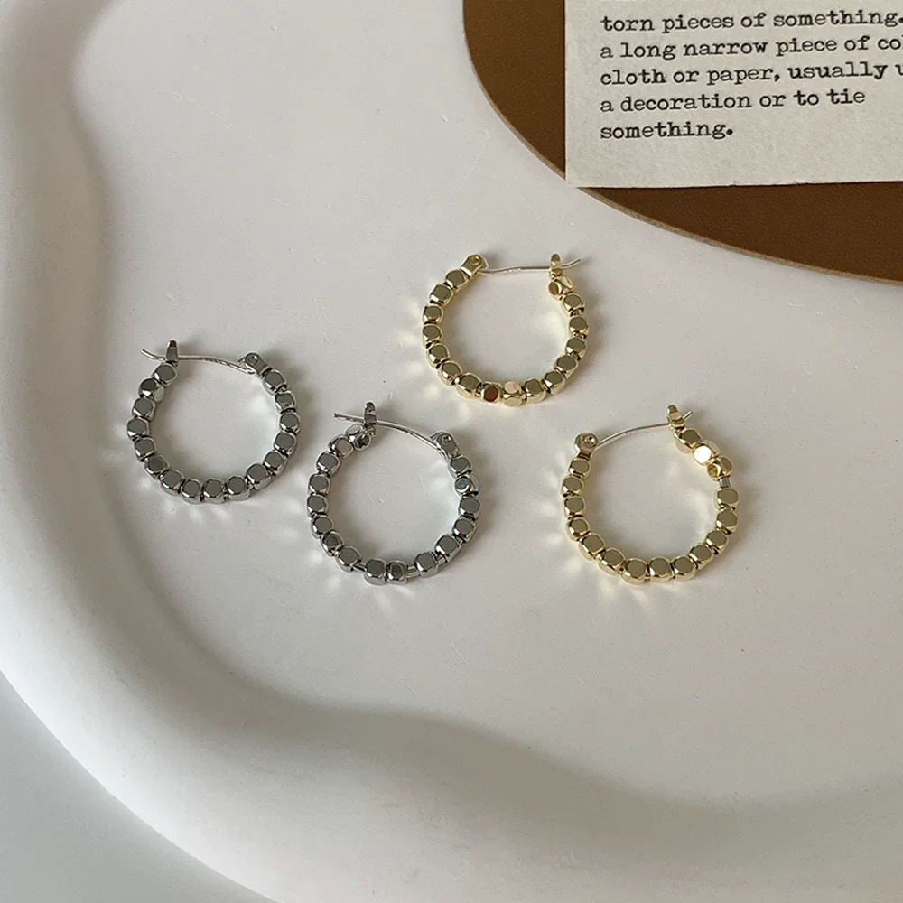 Women's Cshaped Semicircle Sequin Hollow Earrings Copper Alloy With Geometric Pattern And 14K Real Gold Electroplating
