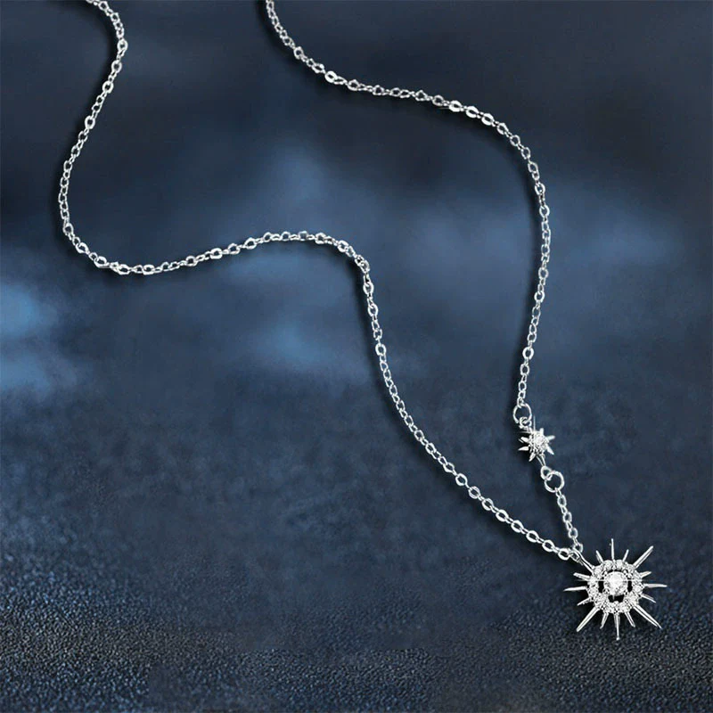 Women's Diamond Sterling Silver Star Shaped Gem Inlaid Clavicle Necklace With Rhodium Gold Treatment - Image 2