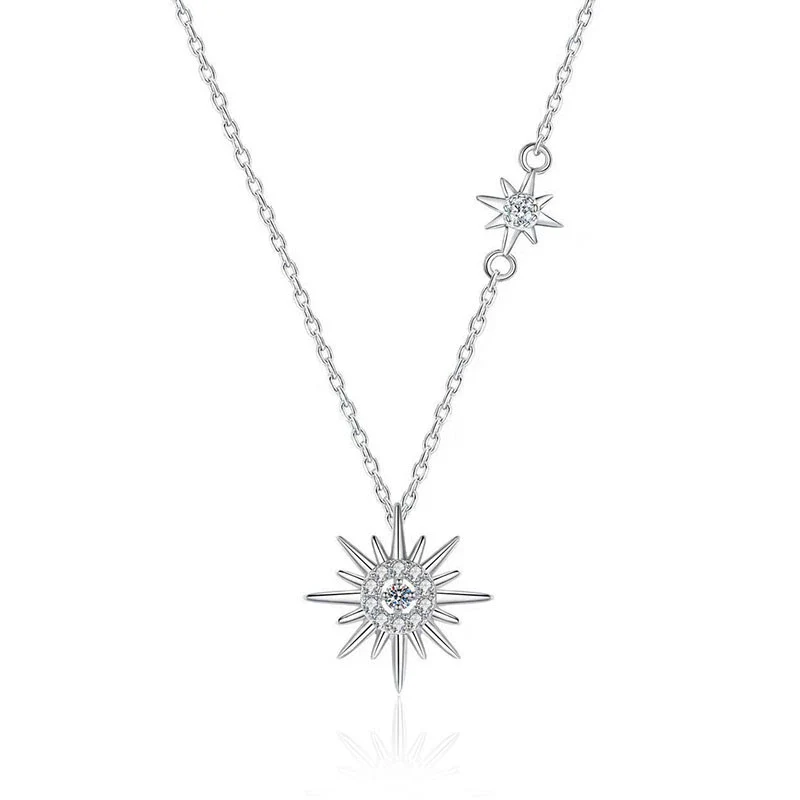 Women's Diamond Sterling Silver Star Shaped Gem Inlaid Clavicle Necklace With Rhodium Gold Treatment - Image 3