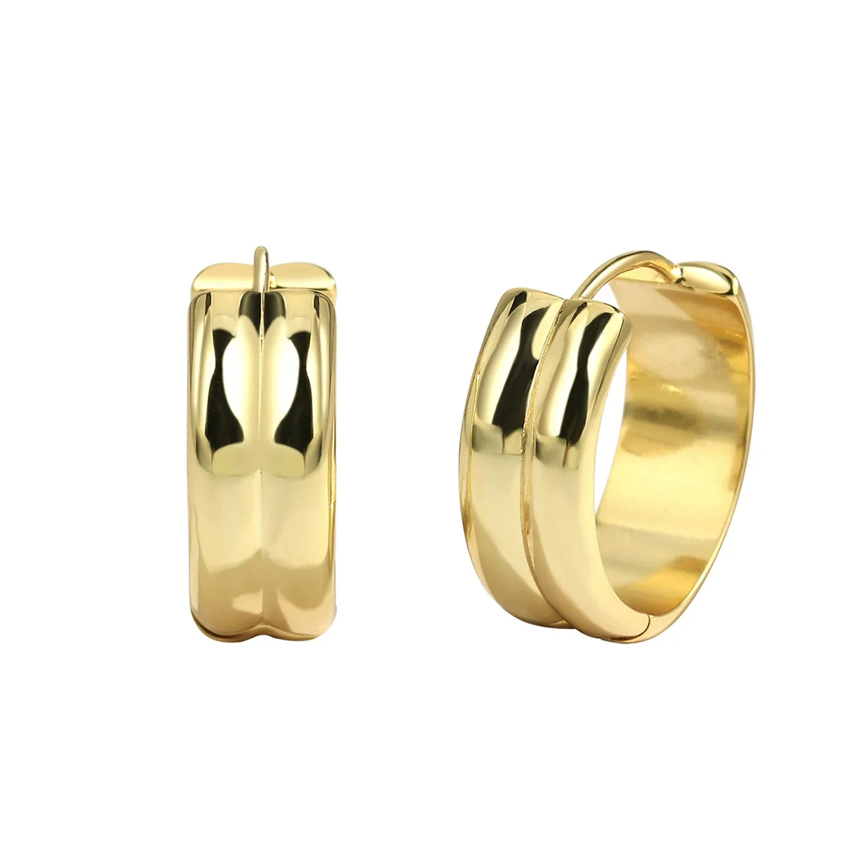 Women's Double Layer Circle Ear Buckle Earrings Brass Plated 18K Real Gold Geometric Style - Image 4